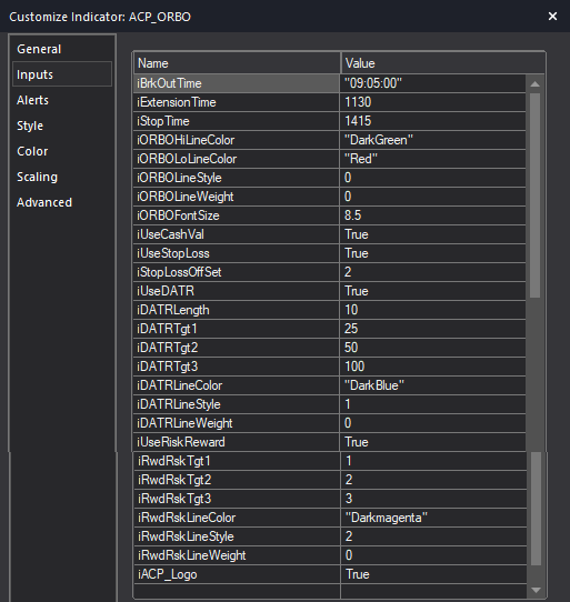 Open Range BreakOut - Inputs